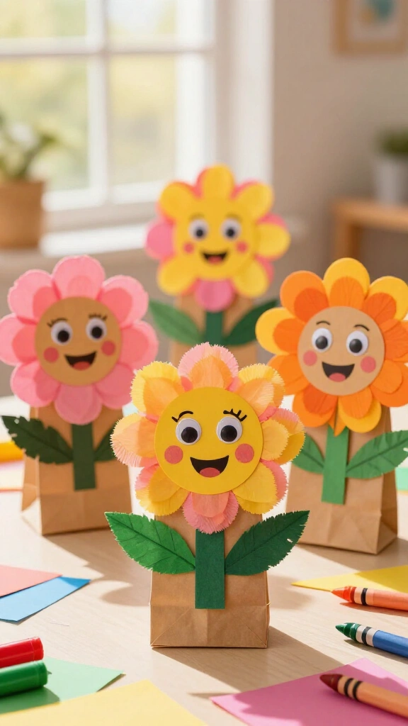 Paper bag flower puppets