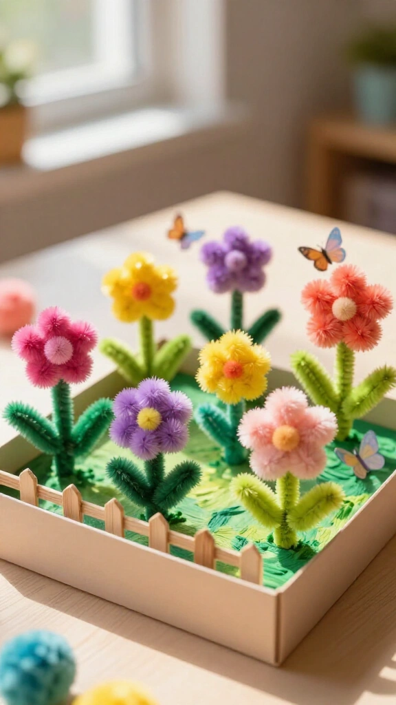 Pom pom flower garden scene