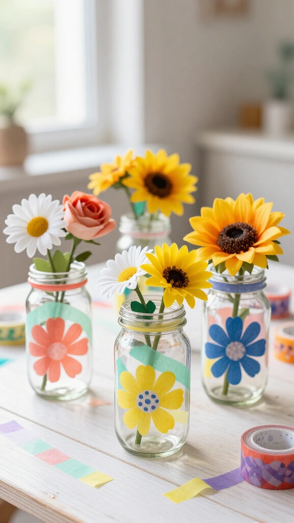 Washi tape flower jars