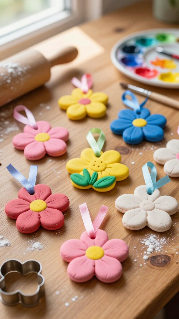 Salt dough flower ornaments