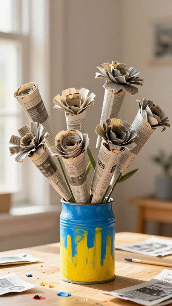 Newspaper flower vases