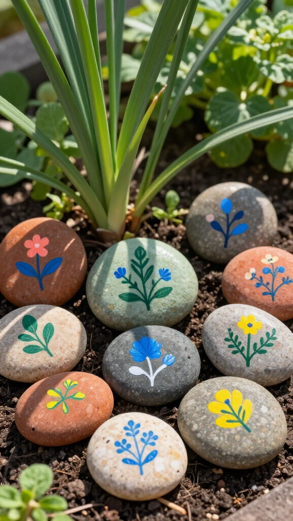 Painted rock garden markers