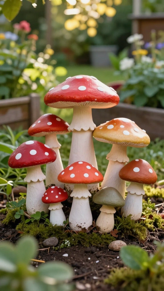 Plaster mushroom garden stakes