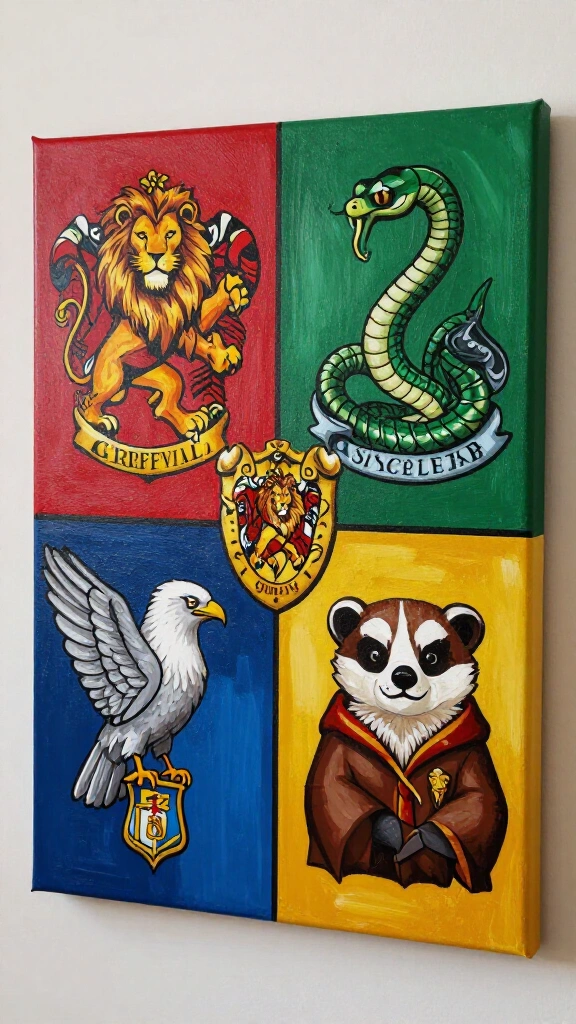 Hogwarts crest painted canvas