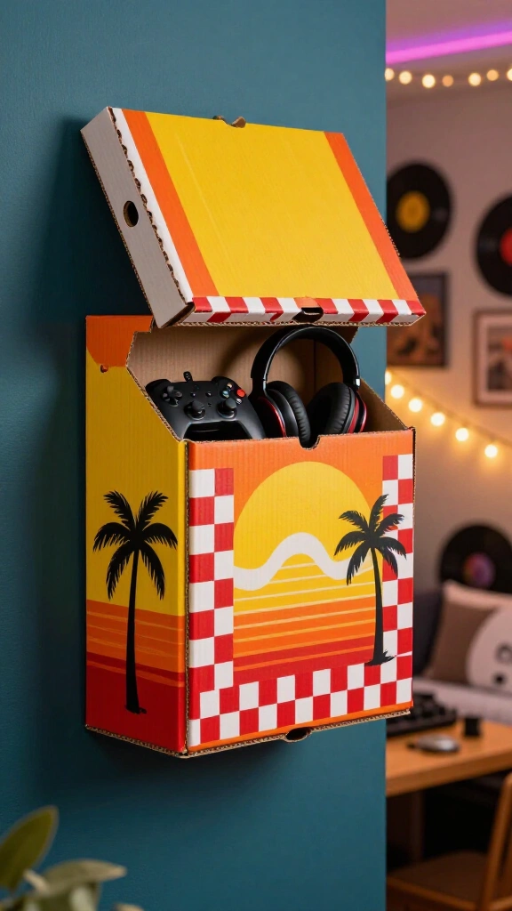 Surfer Boy Pizza box wall storage