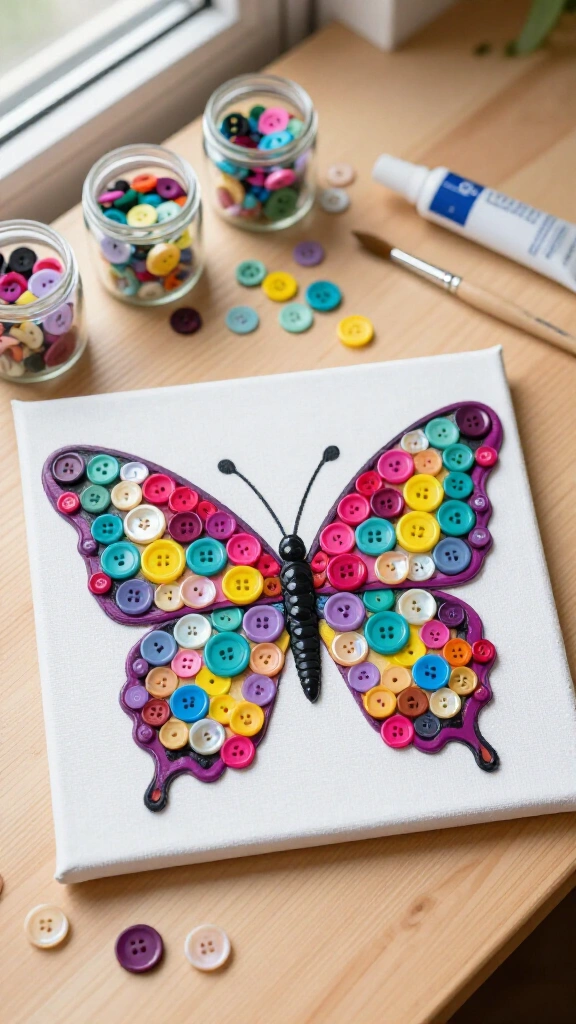 Button Wings Butterfly Canvas