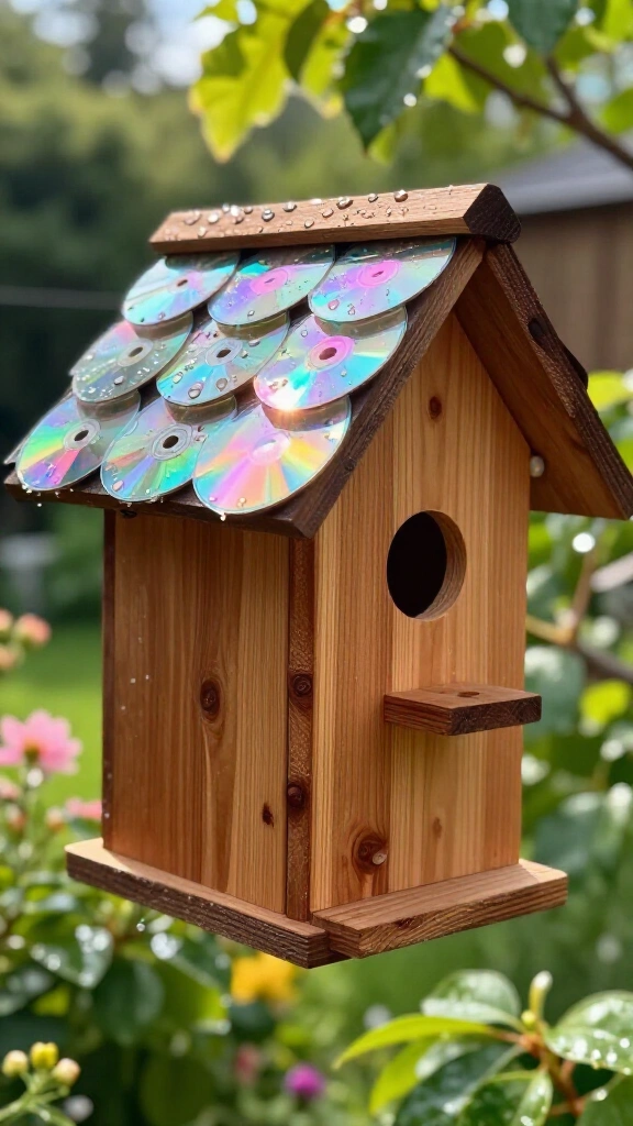 Reflective CD bird feeder accent