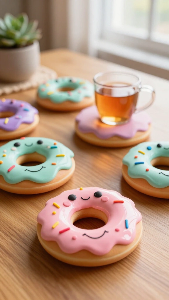 Smiling donut coasters