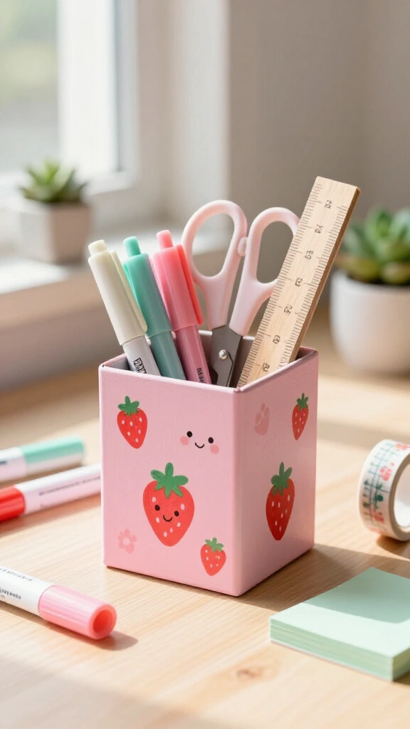 Kawaii milk carton pencil holder