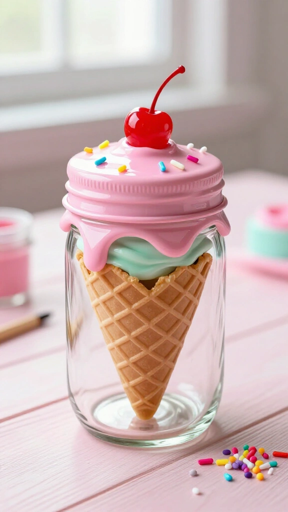 Kawaii ice cream cone mason jar