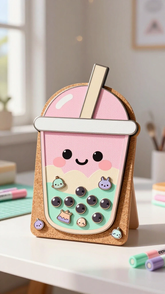 Cute bubble tea enamel pin display
