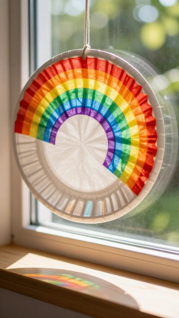 Rainbow paper plate sun catcher