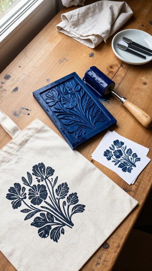 Linocut block printing