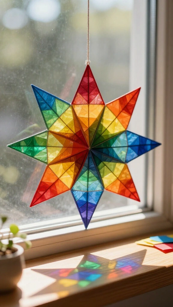 Origami rainbow star suncatchers