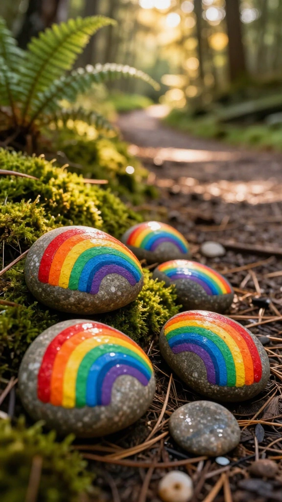 Painted rainbow rocks