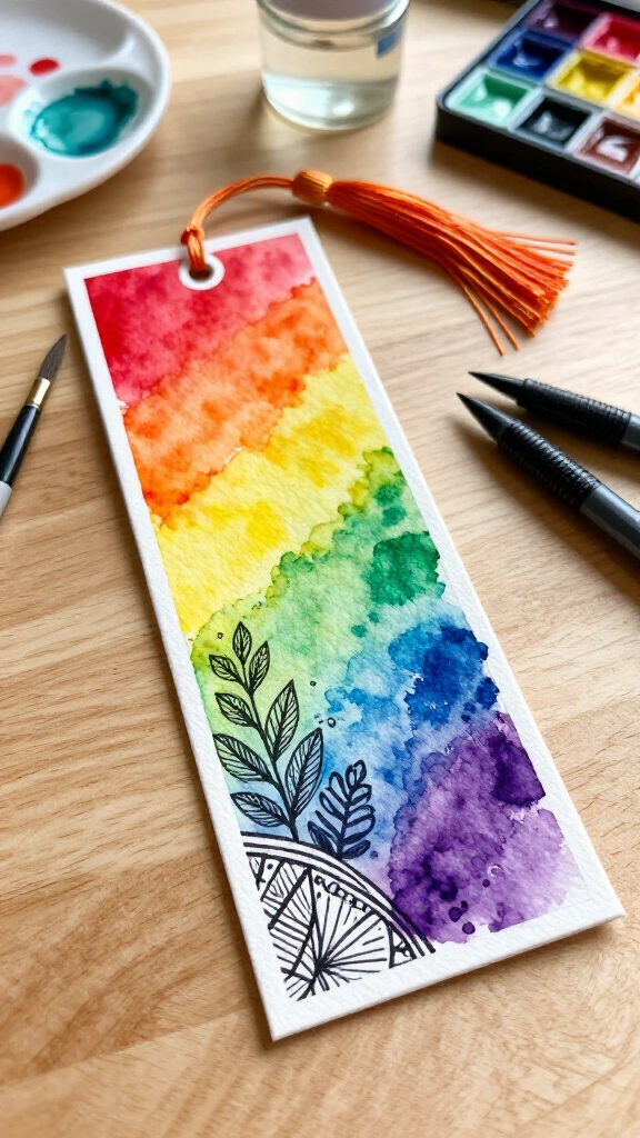 Rainbow watercolor bookmark