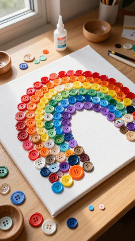Rainbow button canvas art