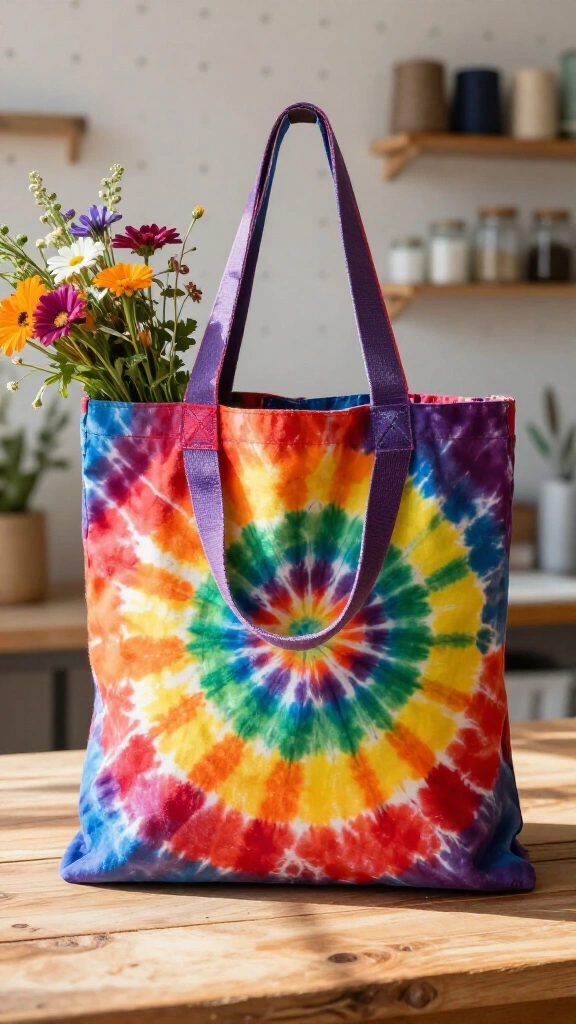 Rainbow tie-dye tote bag