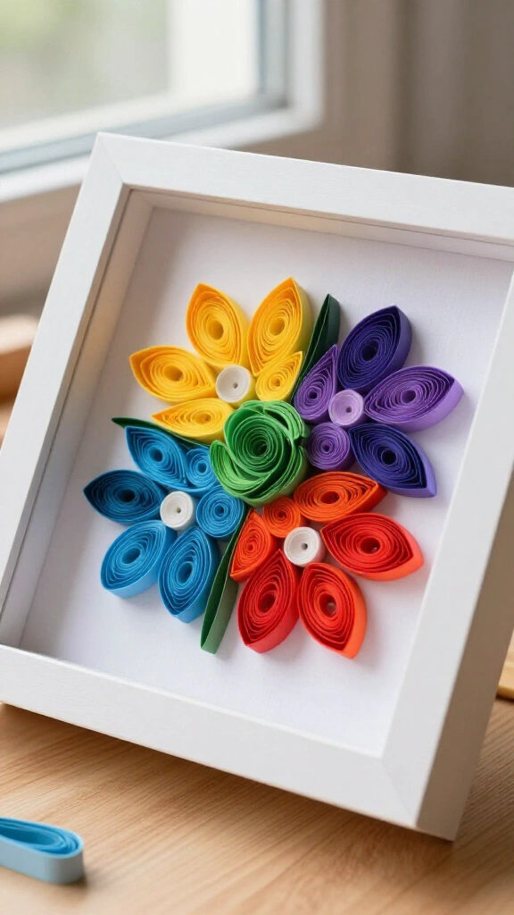 Rainbow paper quilling flowers