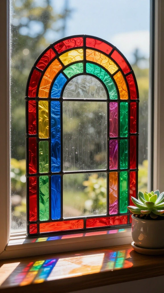 Rainbow stained glass window clings