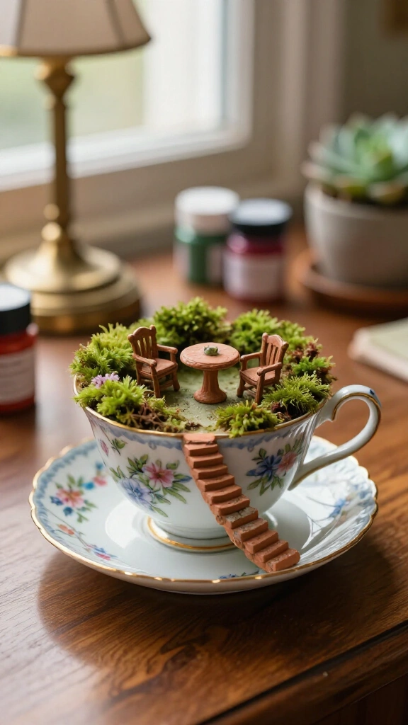 Vintage teacup fairy dwelling