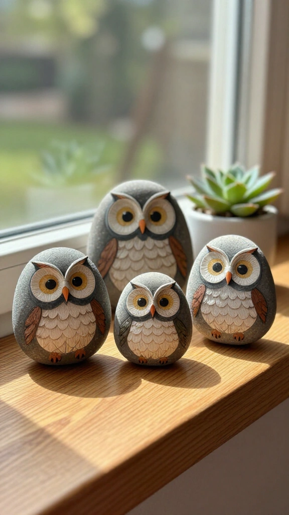 Painted owl pebbles