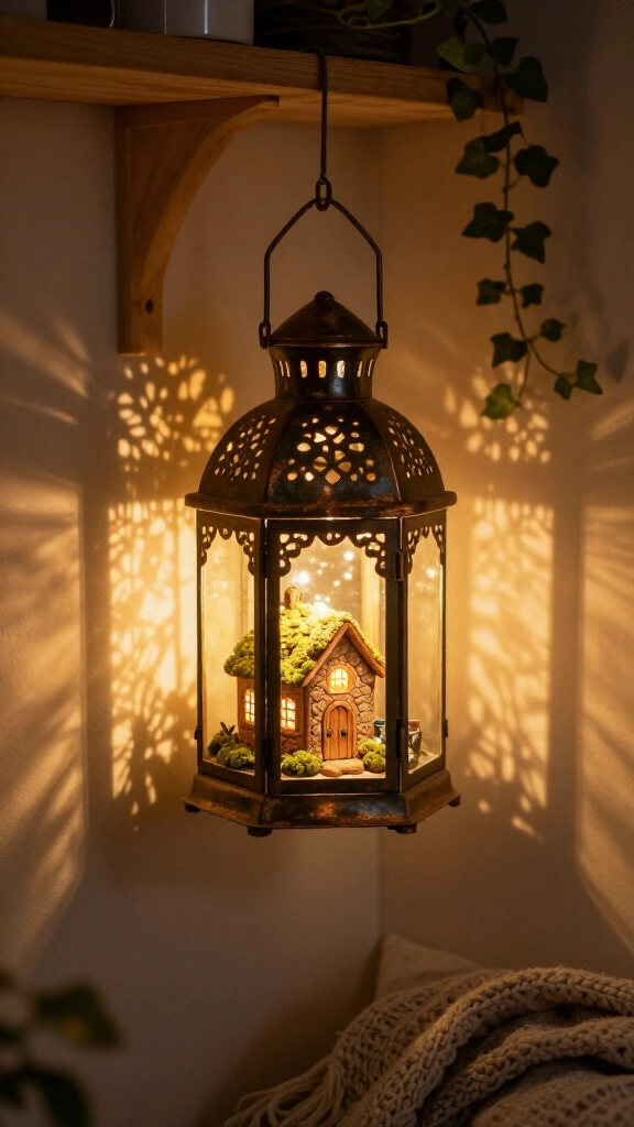 Fairy light hanging lantern house