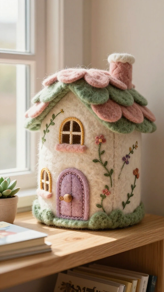 Felt and fabric soft fairy cottage