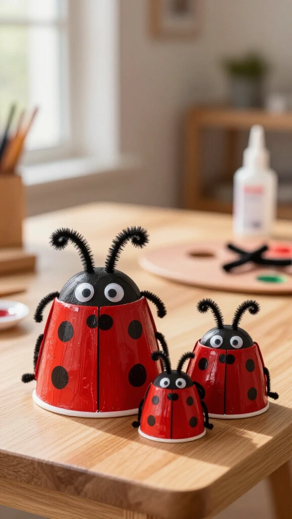 Cute paper cup ladybug family