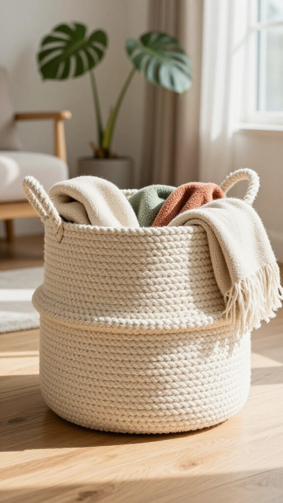 Woven cotton rope basket