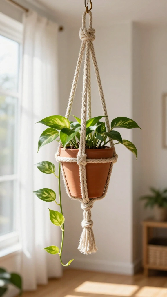 Hanging rope plant holder