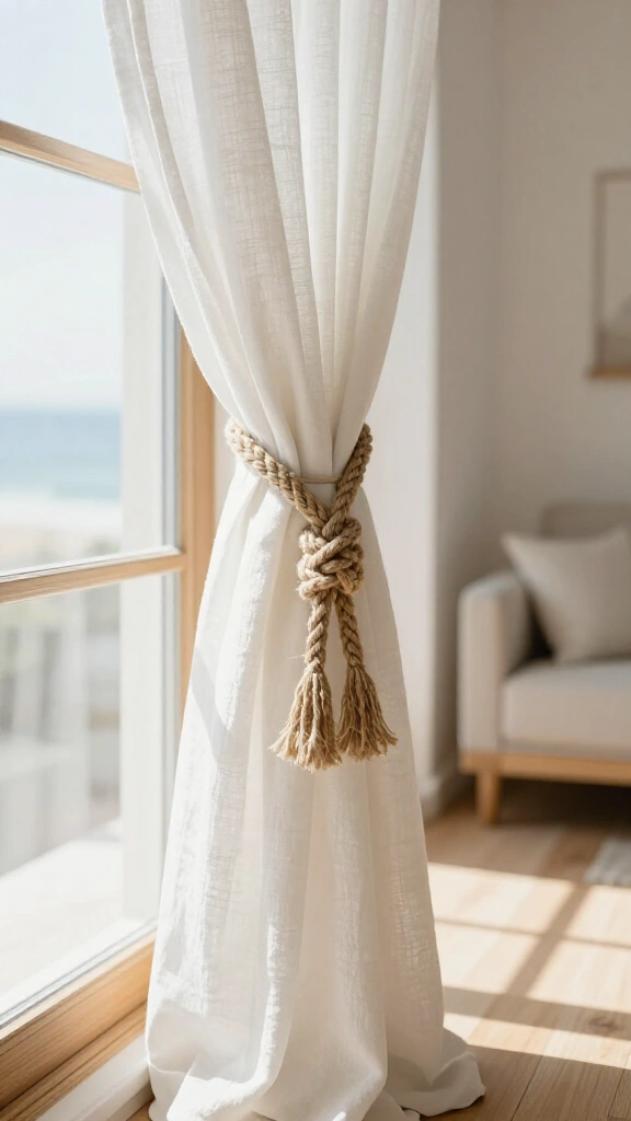 Rustic rope curtain tiebacks