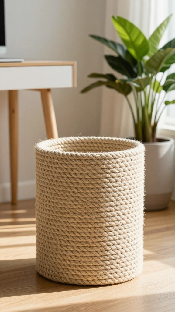 Woven rope wastebasket wrap