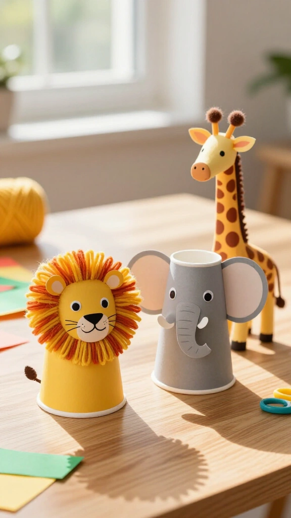 Paper cup safari animals