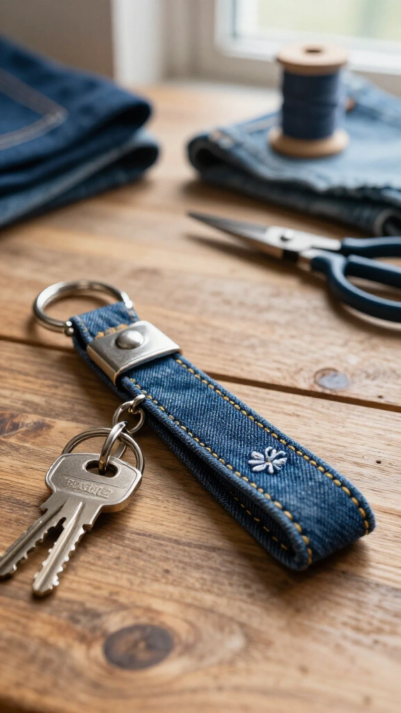 Denim key fob wristlet