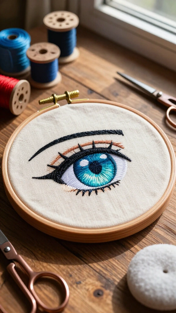 Anime eye embroidery hoop art