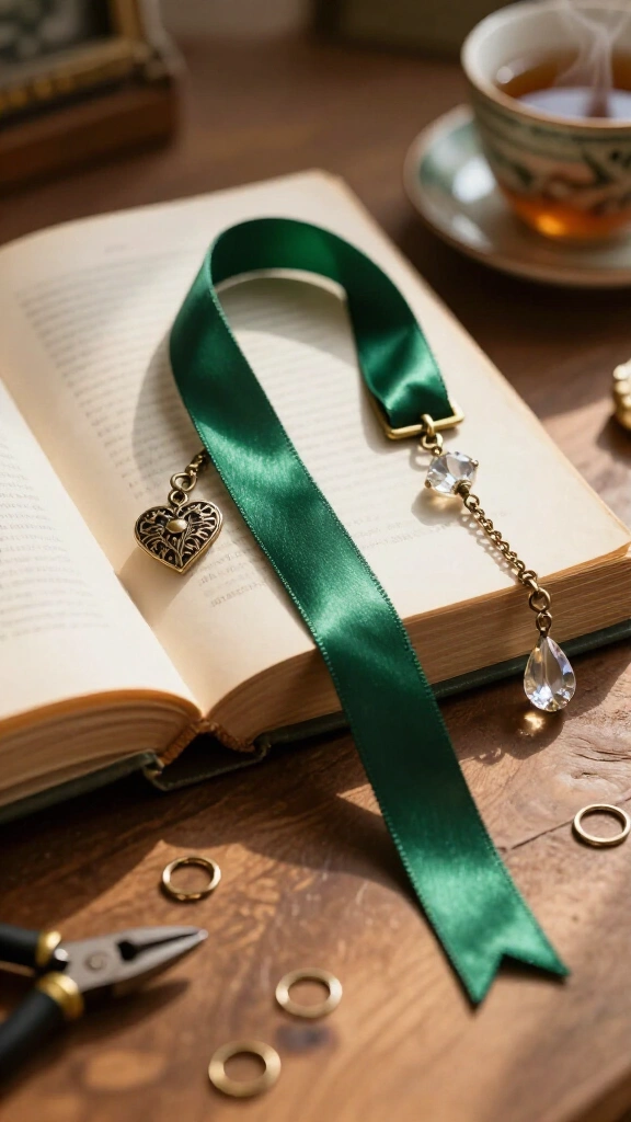 Broken necklace ribbon bookmark