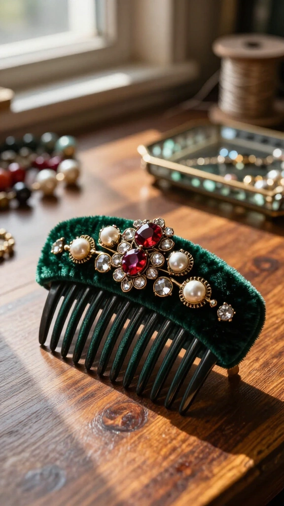 Vintage jewelry velvet hair comb