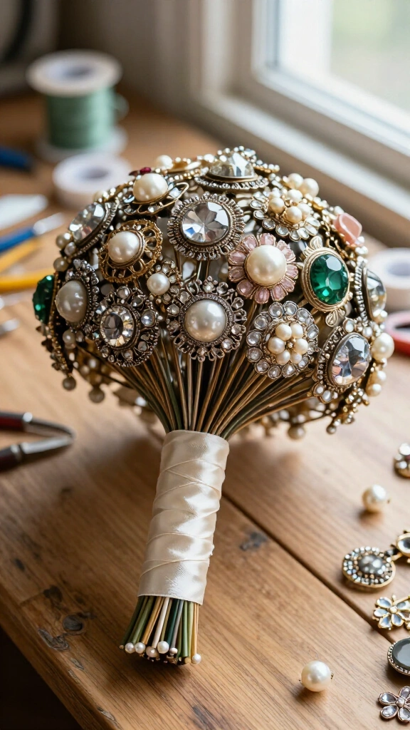 Vintage brooch bridal bouquet