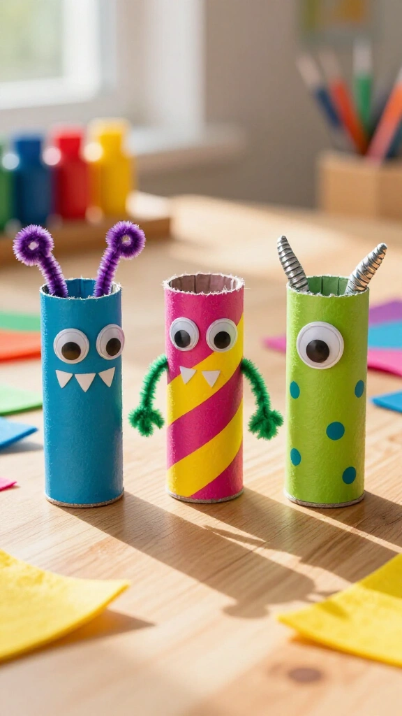 Recycled toilet paper tube monsters