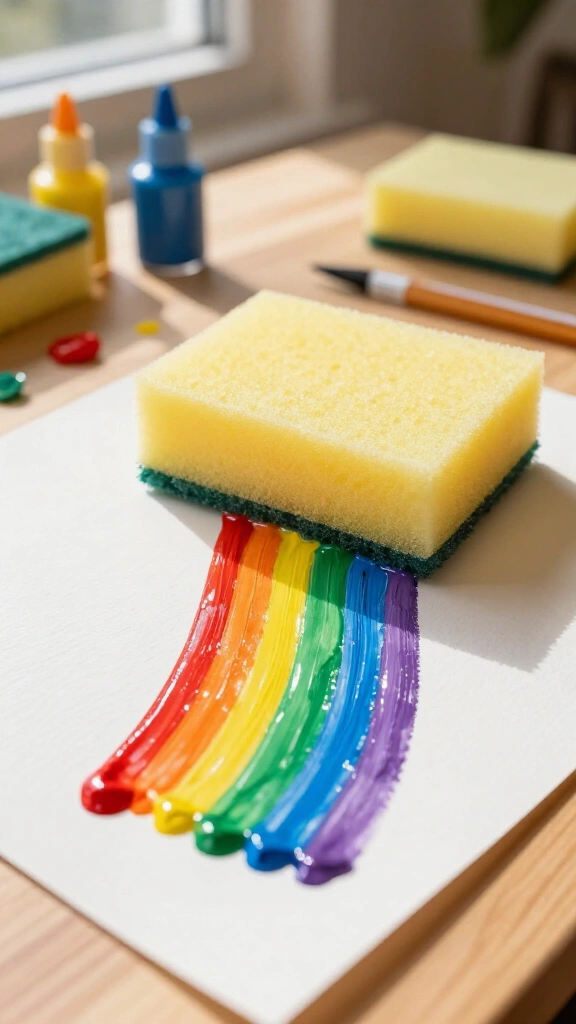 Rainbow sponge strip painting