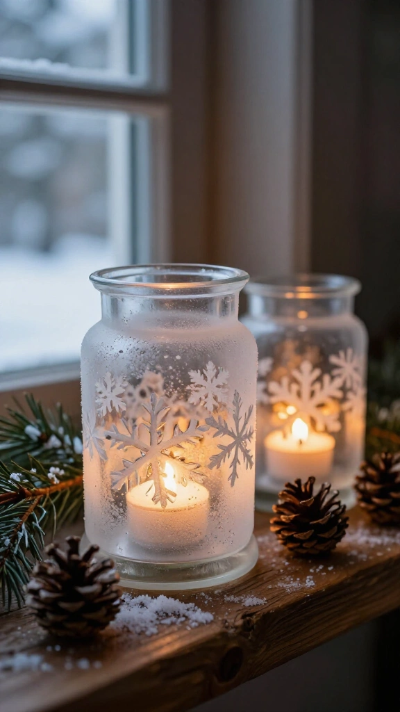 Frosted winter snowflake glass lanterns