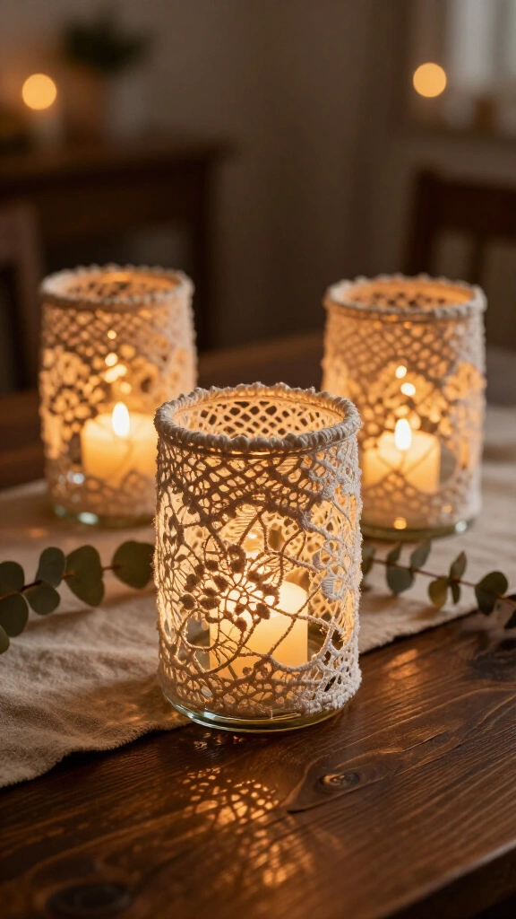 Lace doily candle lanterns