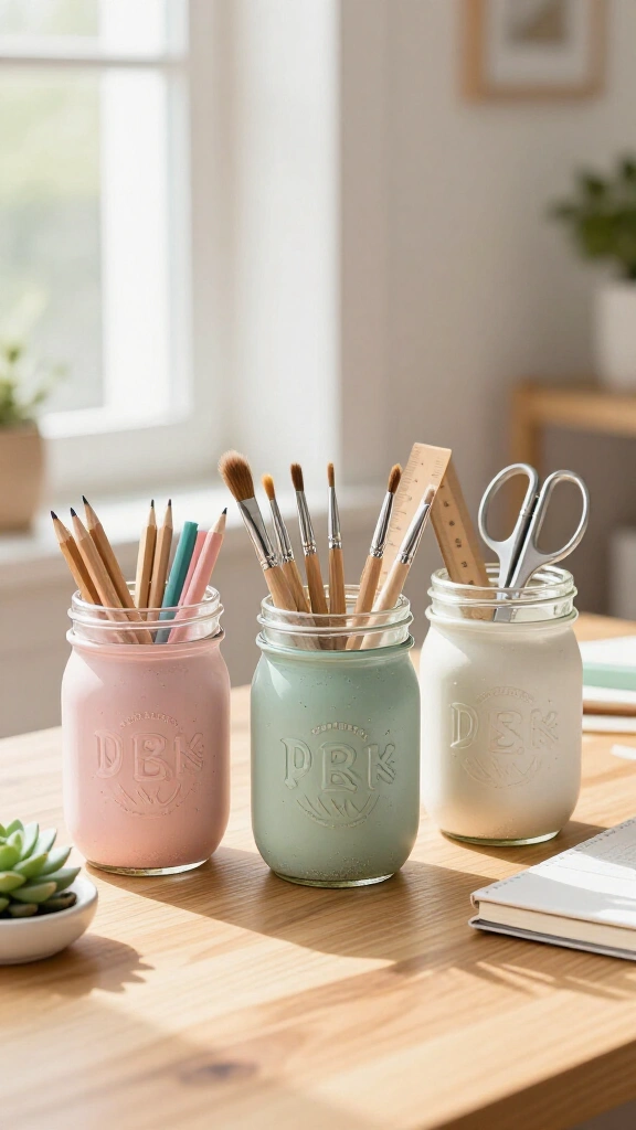 Painted mason jar desk organizers