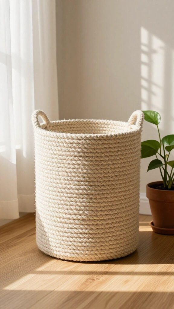 Woven rope waste basket