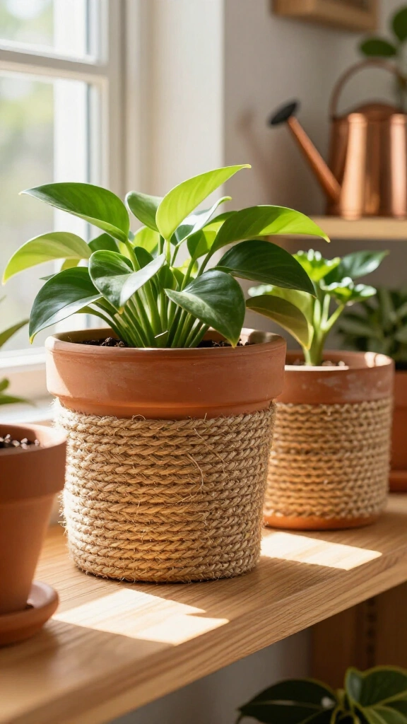 Rope-wrapped plant pots
