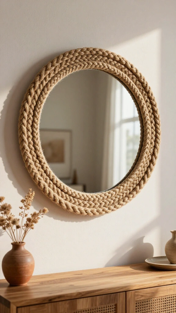 Jute rope mirror frame