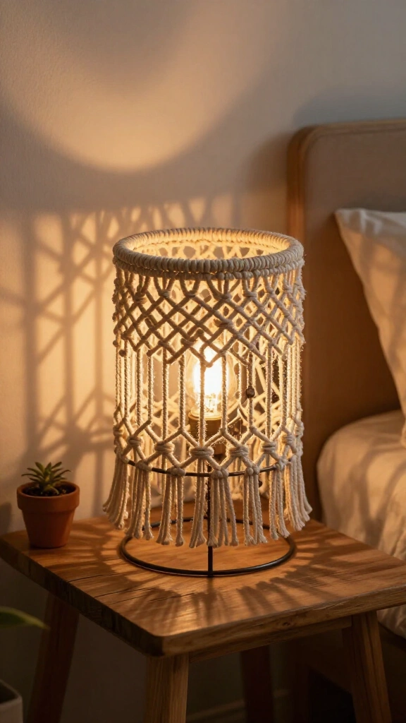 Macrame-style rope lamp shade