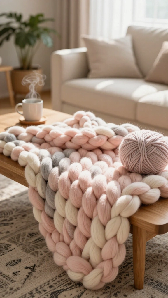 Arm-knit chunky blanket