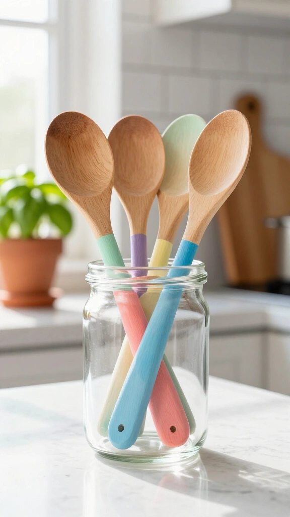 Hand-painted color-block wooden spoons